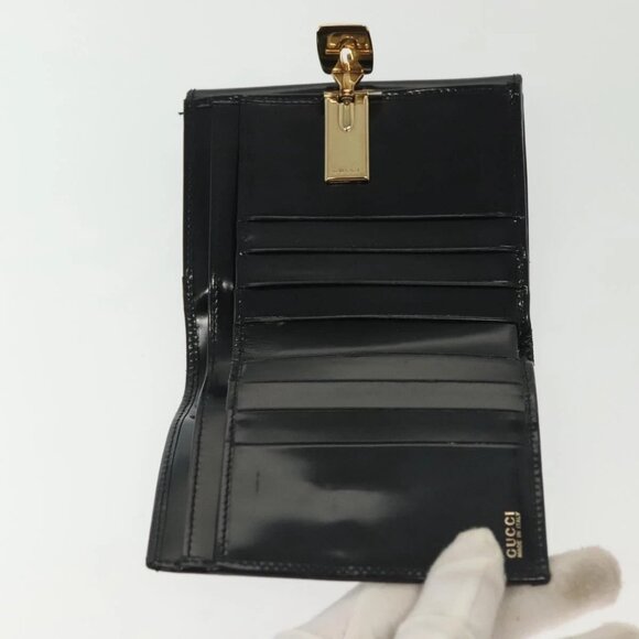 GUCCI Bifold Wallet Enamel Black Gold 035 2184 1909 0 Auth am8936 - Picture 11 of 16